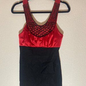 Trixxi Bodycon Beaded Neck Evening Dress Black & Red Size 7